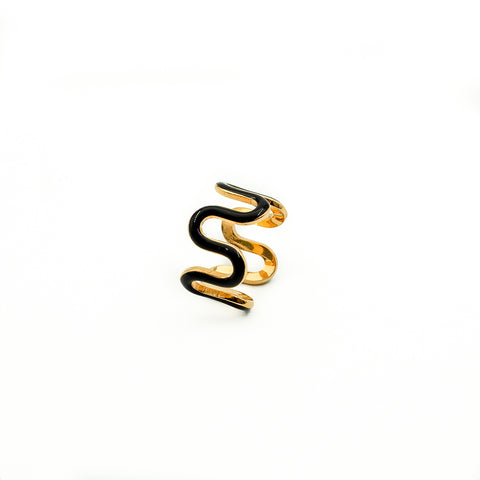 Zig Zag Black Enamel Ring