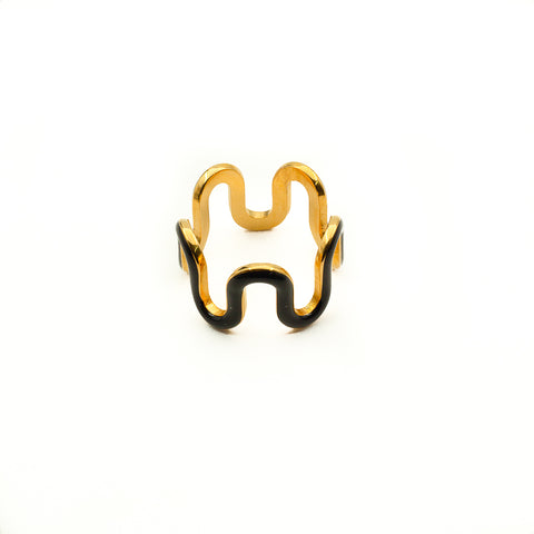 Zig Zag Black Enamel Ring