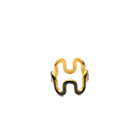 Zig Zag Black Enamel Ring