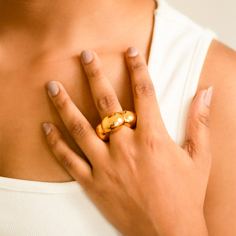 Add a dash of flower power to any outfit with these trendy Flora Ring. Perfect for adding a touch of playful elegance to your look.  Material: Stainless Steel Plating: 18K Gold-Plated Waterproof Hypoallergenic Anti-tarnish