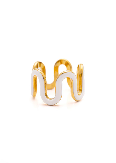 Zig Zag White Enamel Ring