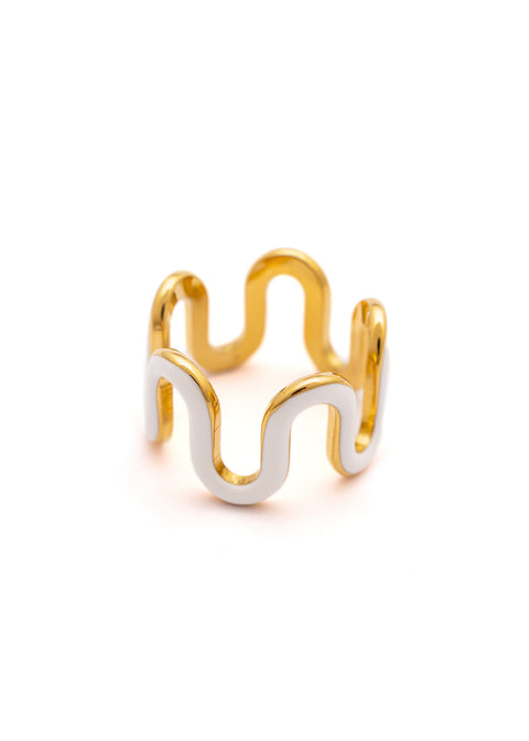 Zig Zag White Enamel Ring