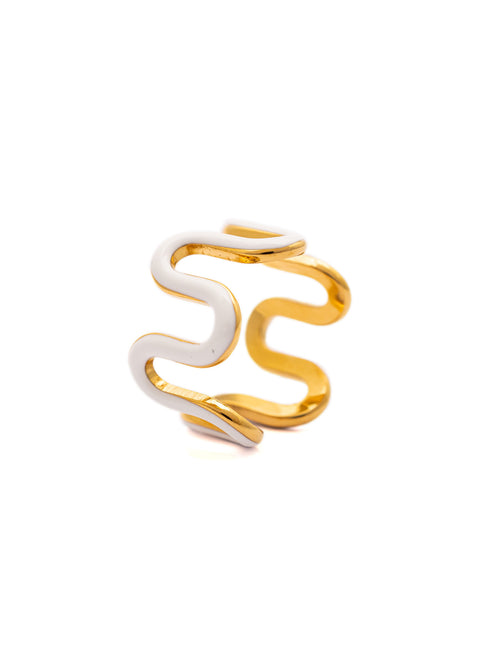 Zig Zag White Enamel Ring