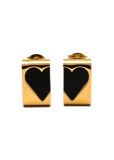 Gleaming Black Heart Earrings