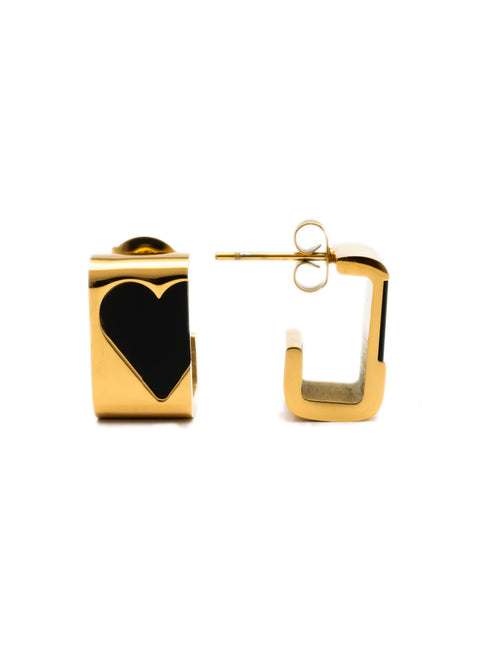 Gleaming Black Heart Earrings
